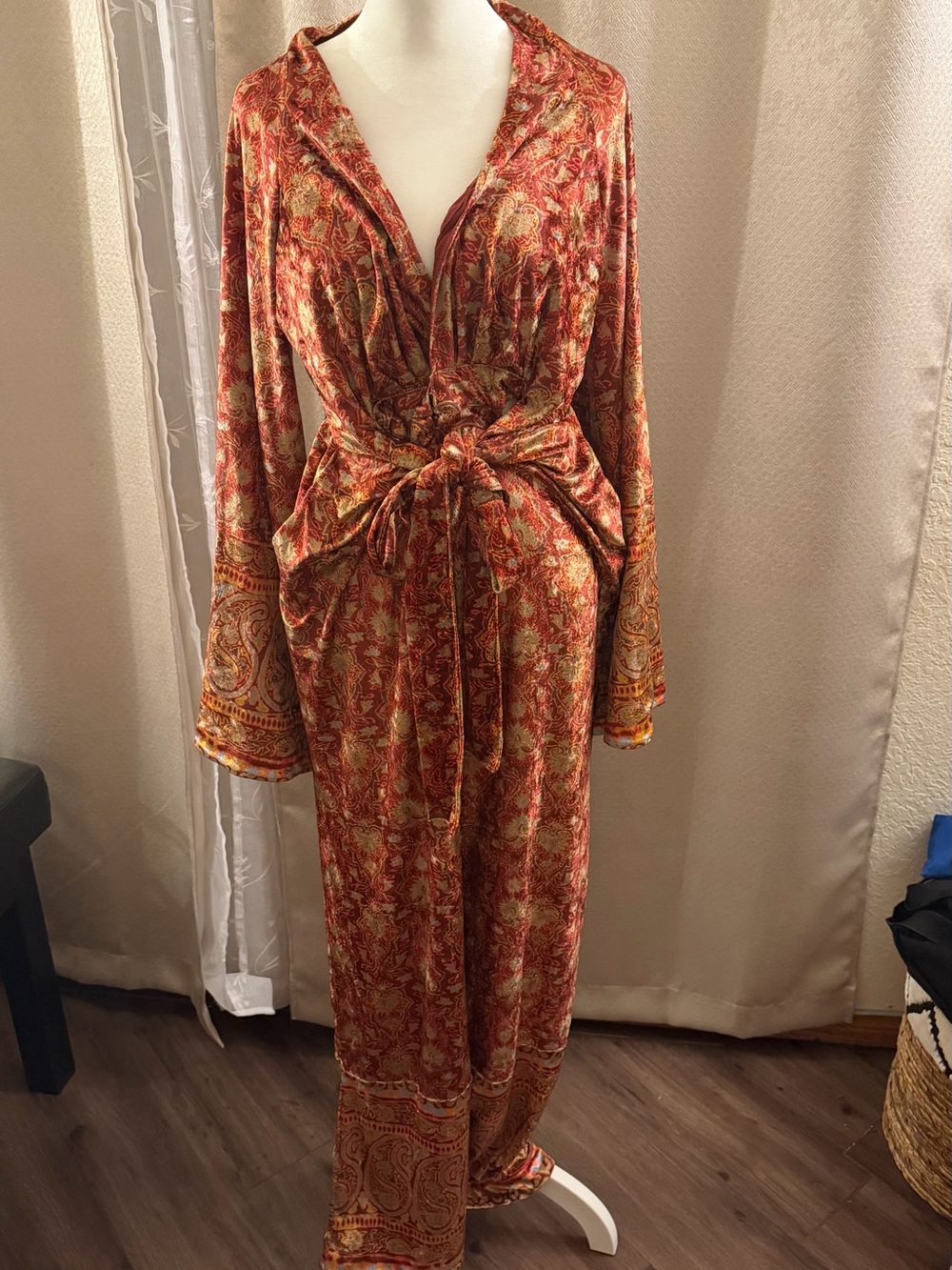 Free People Tie-Waist Jumpsuit in Warm Rust